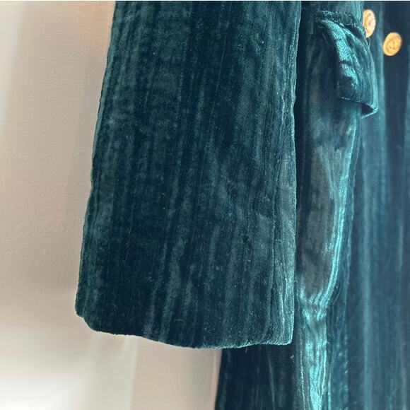 FORE Emerald Green Velvet Long Coat Gold Buttons, Women’s Large - Picture 2 of 6